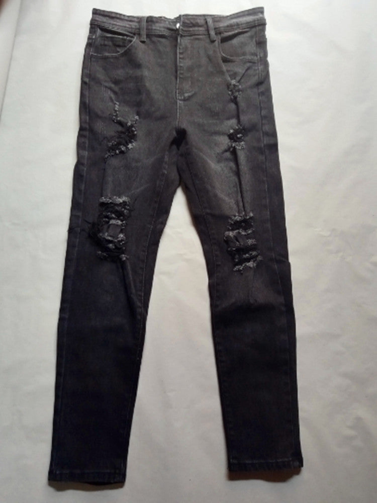 Hole-in-the-side denim ankle pants Colouronova