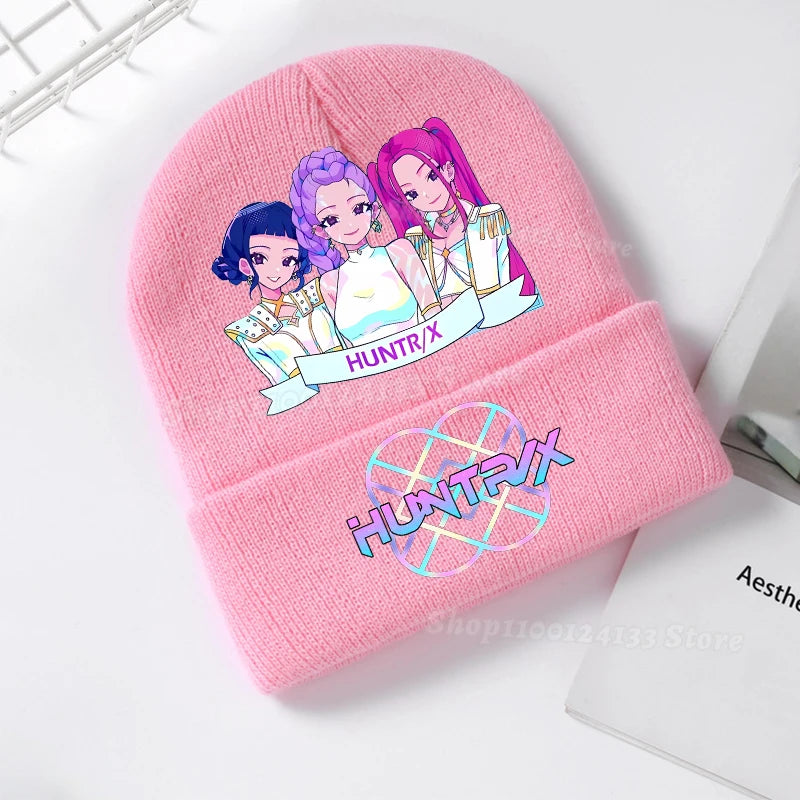 Demone Hunter Kids Knitted Hat Cute Anime Print Girl Beanie Cap Headgear Outdoor Street Warm Knit Cap Y2K Kawaii Game Party Gift - Colouronova