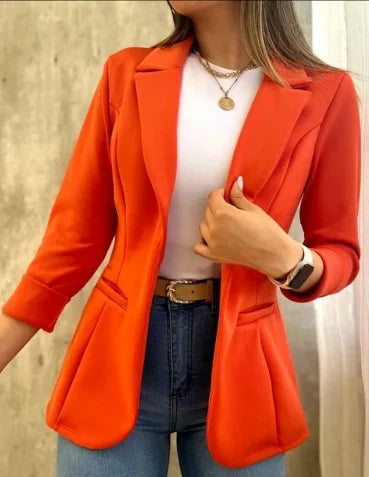 Women Simple Blazer Coat Casual Turn Down Collar Coats Long Sleeve Slim Fit Tailored Jackets Solid Elegant Autumn Open Stitch - Colouronova