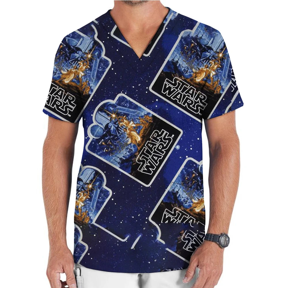 Medical Uniform Men's Nurse Marvel Superhero Matte V-neck Short sleeved Shirt Hospital Top Surgical Dress Men's Dentist T-shirt - Colouronova