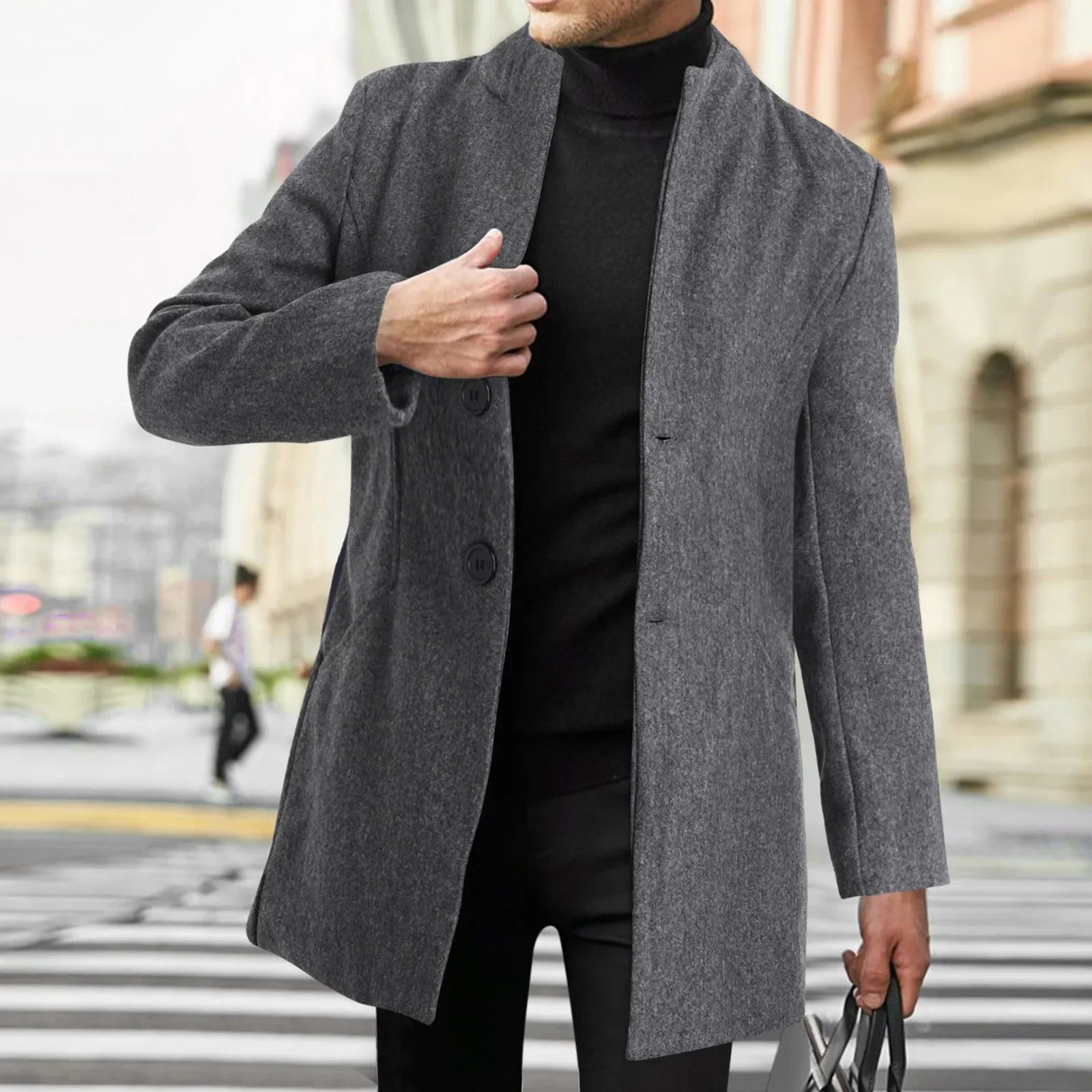High Quality Men Plus Long Standing Collar British Style Business Casual Fashion Slim-Fitting Suit Jacket Wool Wool Coat - Colouronova