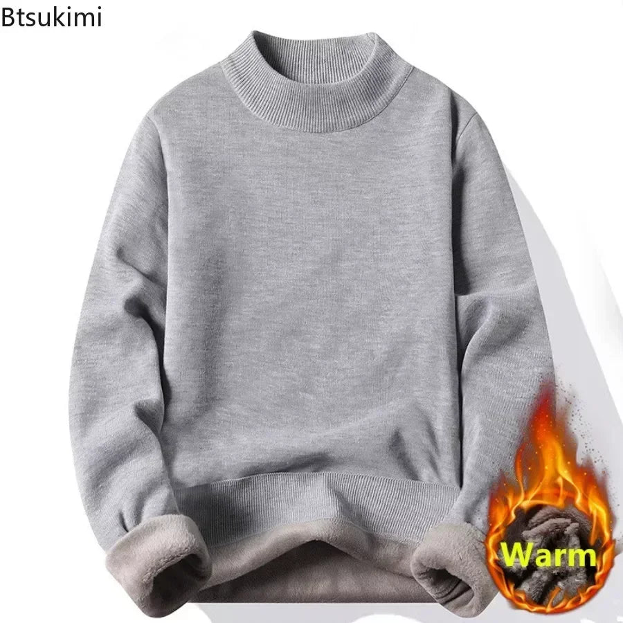 New 2025 Men's Winter Pullovers Casual Solid Color Mock Neck Sweaters Fashion Loose Thickened Warm High-Quality Jumper for Men - Colouronova