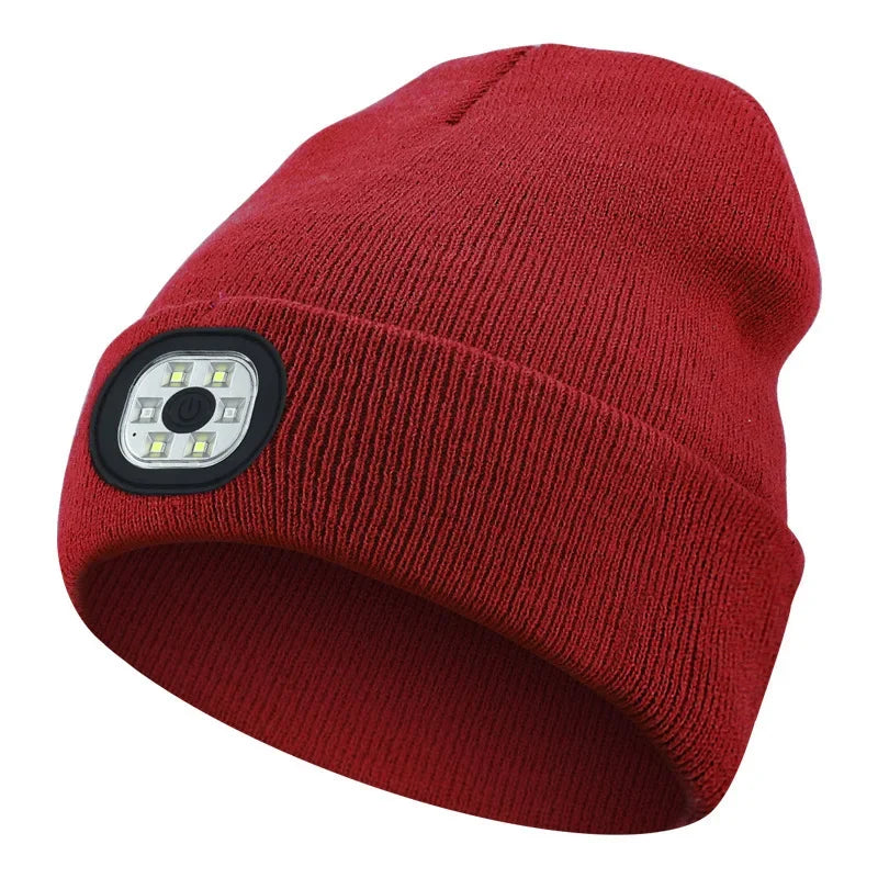 LED Light Up Beanie Hat USB Rechargeable for Adults Winter Warm Headlight Cap Night Fishing Gear - Colouronova