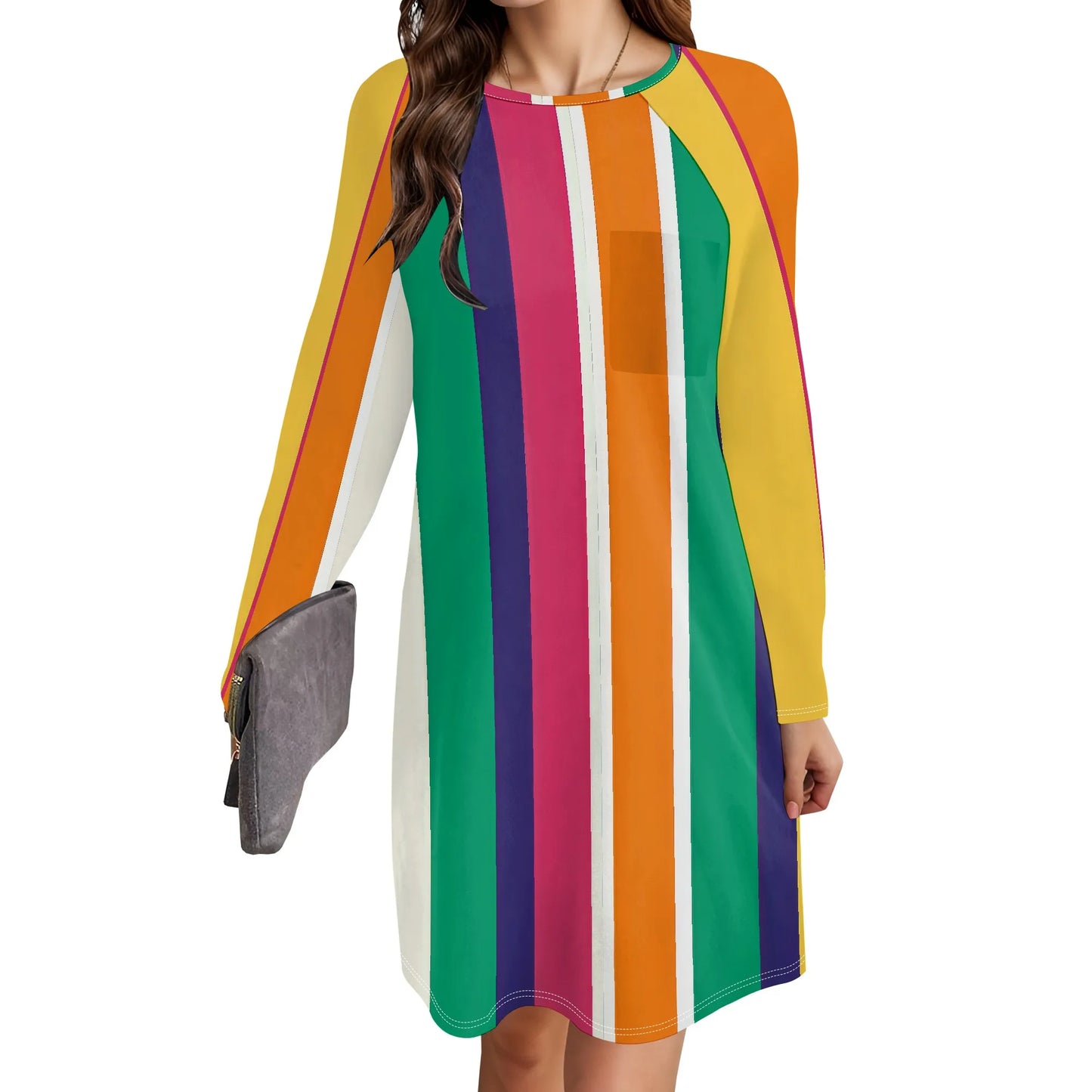 Women's Animal Print Dress Long Sleeve Crew Neck Winter Pullover Casual Loose Comfort Midi Dresses - Colouronova