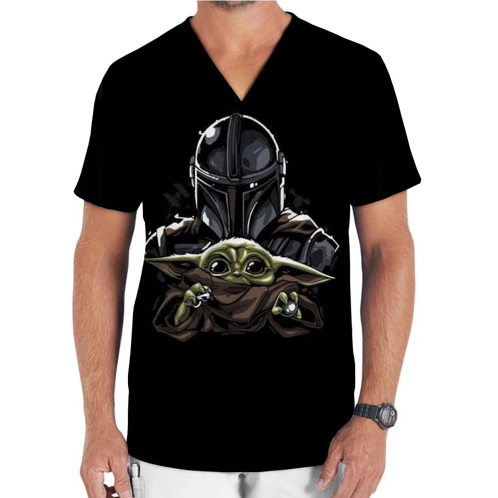 Medical Uniform Men's Nurse Marvel Superhero Matte V-neck Short sleeved Shirt Hospital Top Surgical Dress Men's Dentist T-shirt - Colouronova