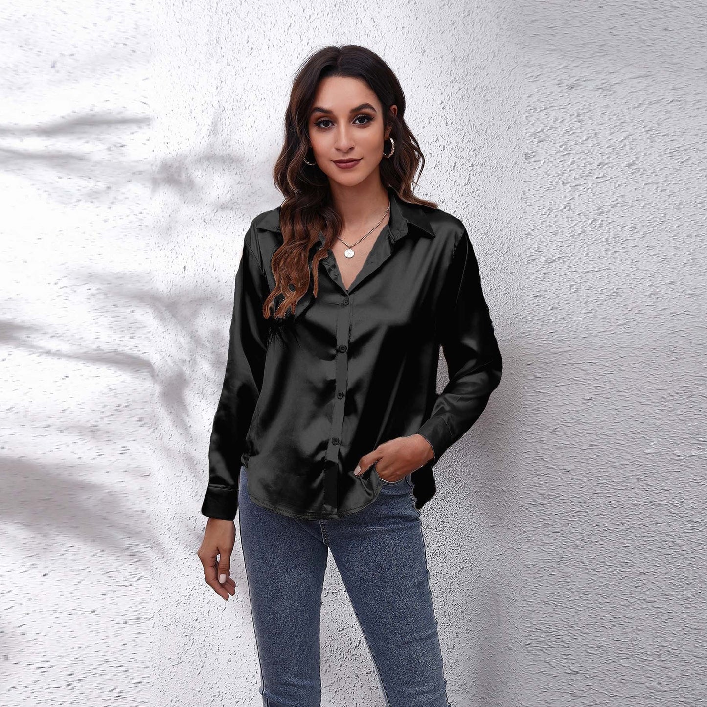 Satin Long-Sleeve Shirt Colouronova