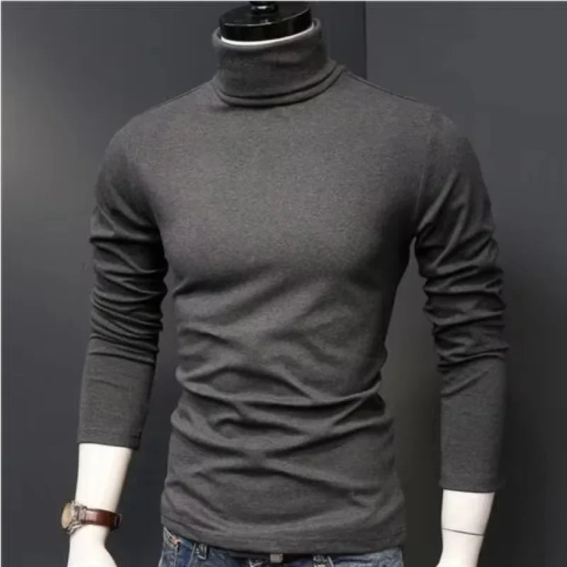 Autumn Winter Mens Turtleneck Sweaters Casual Thermal Long Sleeve Slim Fit Pullovers Stretch Basic Tops Sweatshirt Jumper TShirt - Colouronova