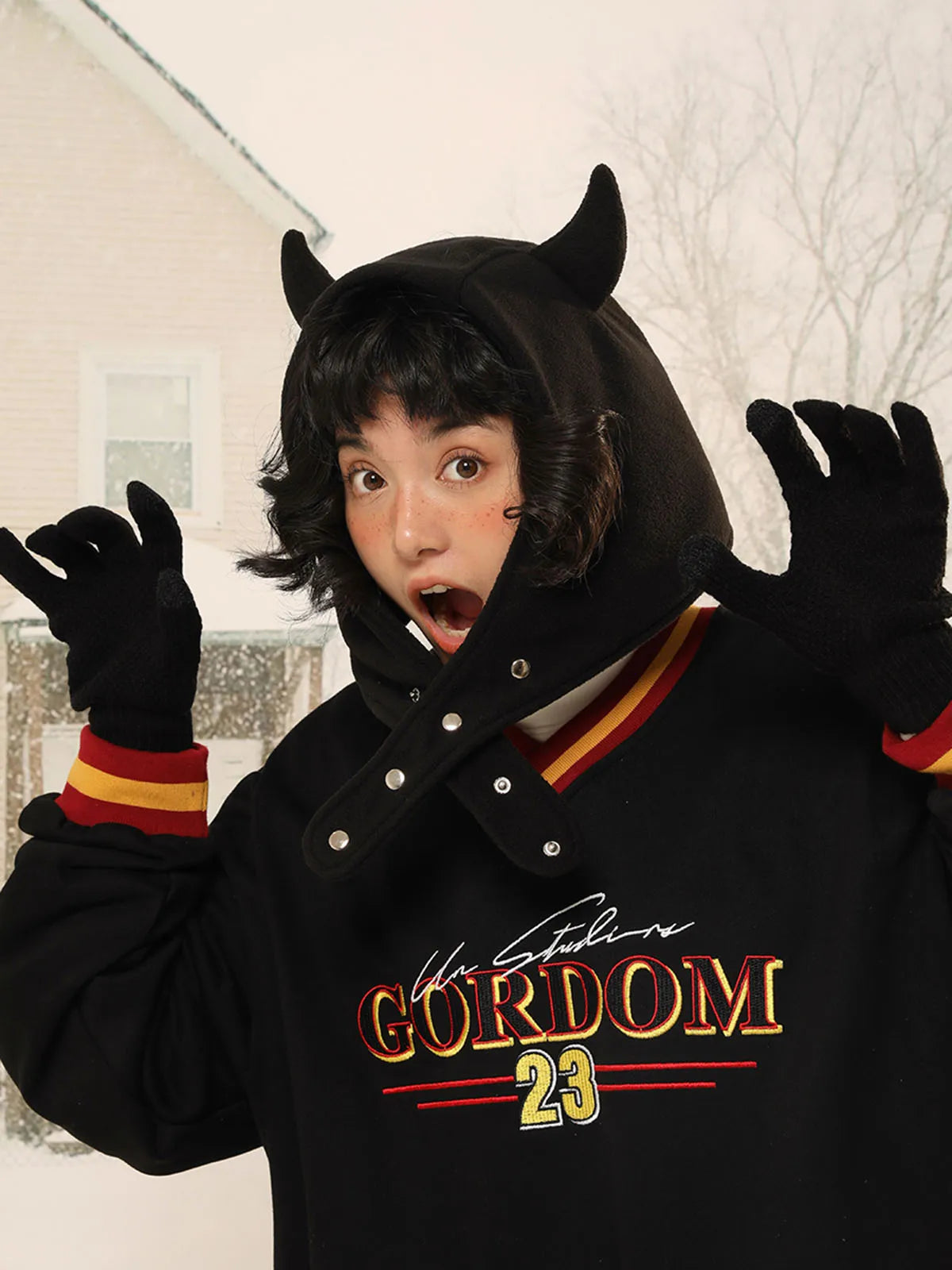 Japan Yabi Cute Devil Ears Cow Horn Thunderbolt Hat Women Autumn Winter Warm Suede Ear Protection Set Head Cap Y2K Beanies - Colouronova