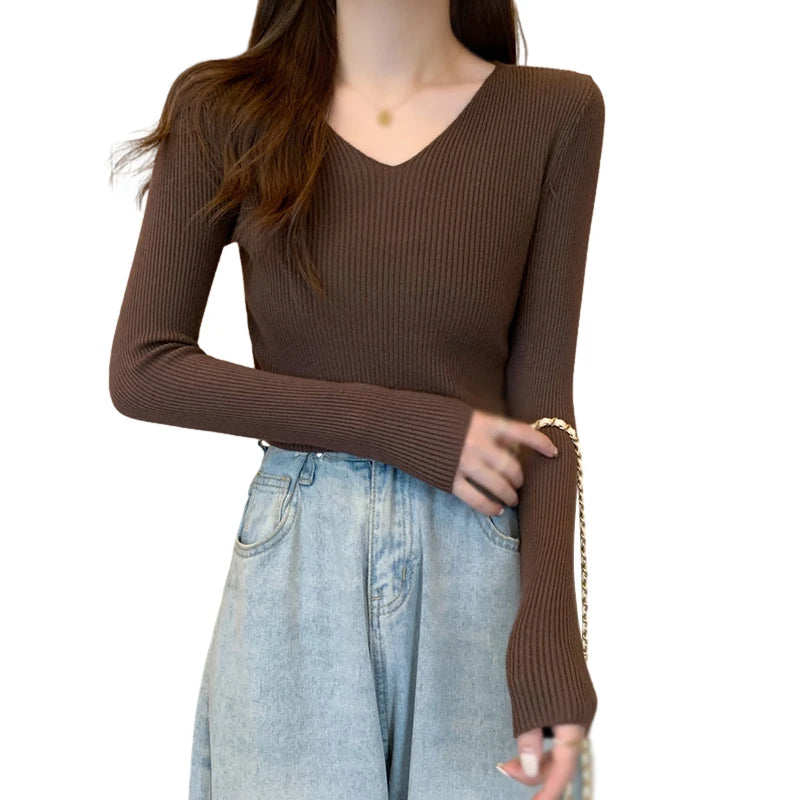 Autumn Basic Bottoming Longsleeve Sweater Women Ribbed Soft Neck Elastic Pullover Warm Solid Color Slim Sweater Top - Colouronova