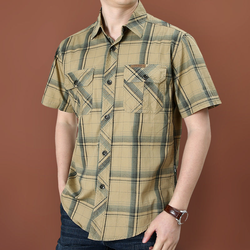 Men's Plaid Short Sleeve Cotton Shirt Colouronova
