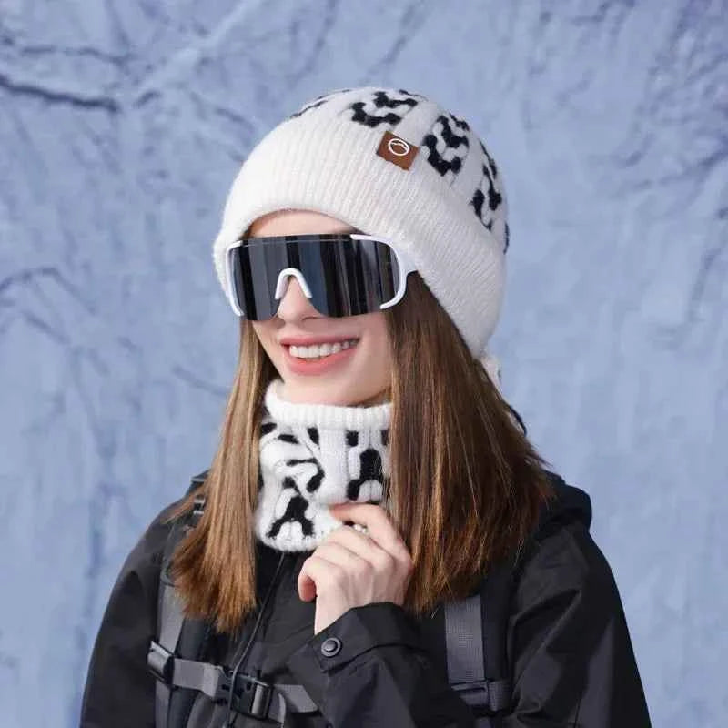 Winter Knitted Hat Scarf Set for Men Women Cold Proof Ear Protection Scarf Warm Skullies Beanie Windproof Outdoor Cycling Skiing