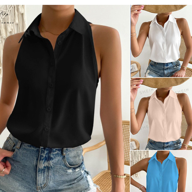 Sleeveless Satin Shirt for Women Colouronova