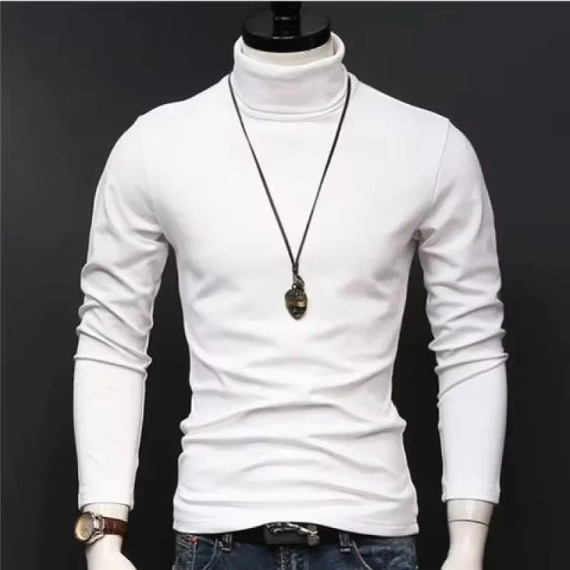 Autumn Winter Mens Turtleneck Sweaters Casual Thermal Long Sleeve Slim Fit Pullovers Stretch Basic Tops Sweatshirt Jumper TShirt - Colouronova