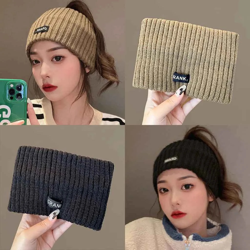 Autumn and Winter Knitted Headband Female Letter Wide Edge Wool Hat Headband Ponytail Hair Headdress Sports Headband