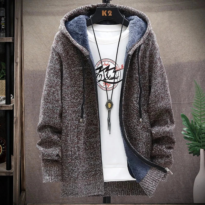 Men's Winter Autumn Fleece Sweater Zipper Cardigan Korean Warm Jacket Coat Sports Male Jumper Knit Clothing Brown Jacket Colouronova