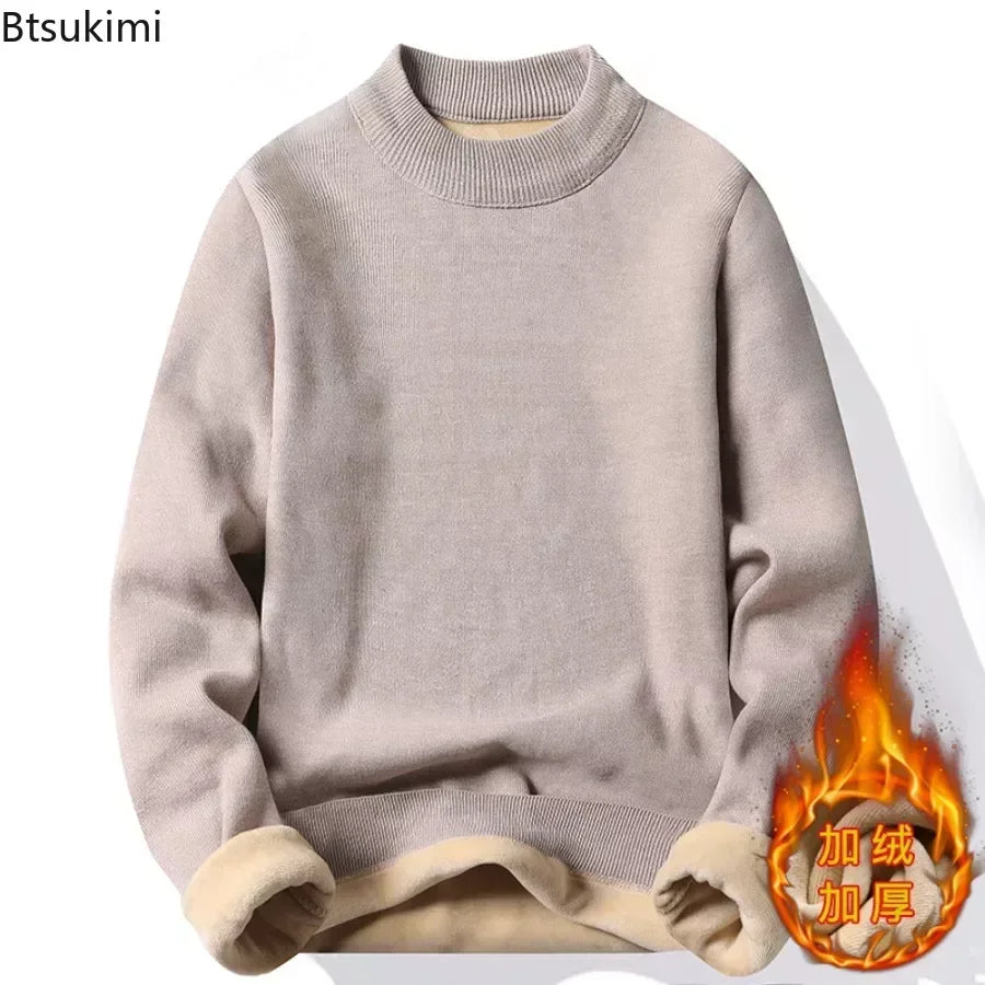 New 2025 Men's Winter Pullovers Casual Solid Color Mock Neck Sweaters Fashion Loose Thickened Warm High-Quality Jumper for Men - Colouronova