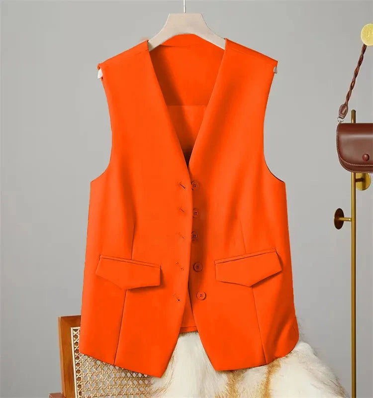 Vest Women Sleeveless Jacket Waistcoat V Neck Single Breasted Tops Outerwear Spring Summer Female 2025 Office Lady Vintage Coat Colouronova