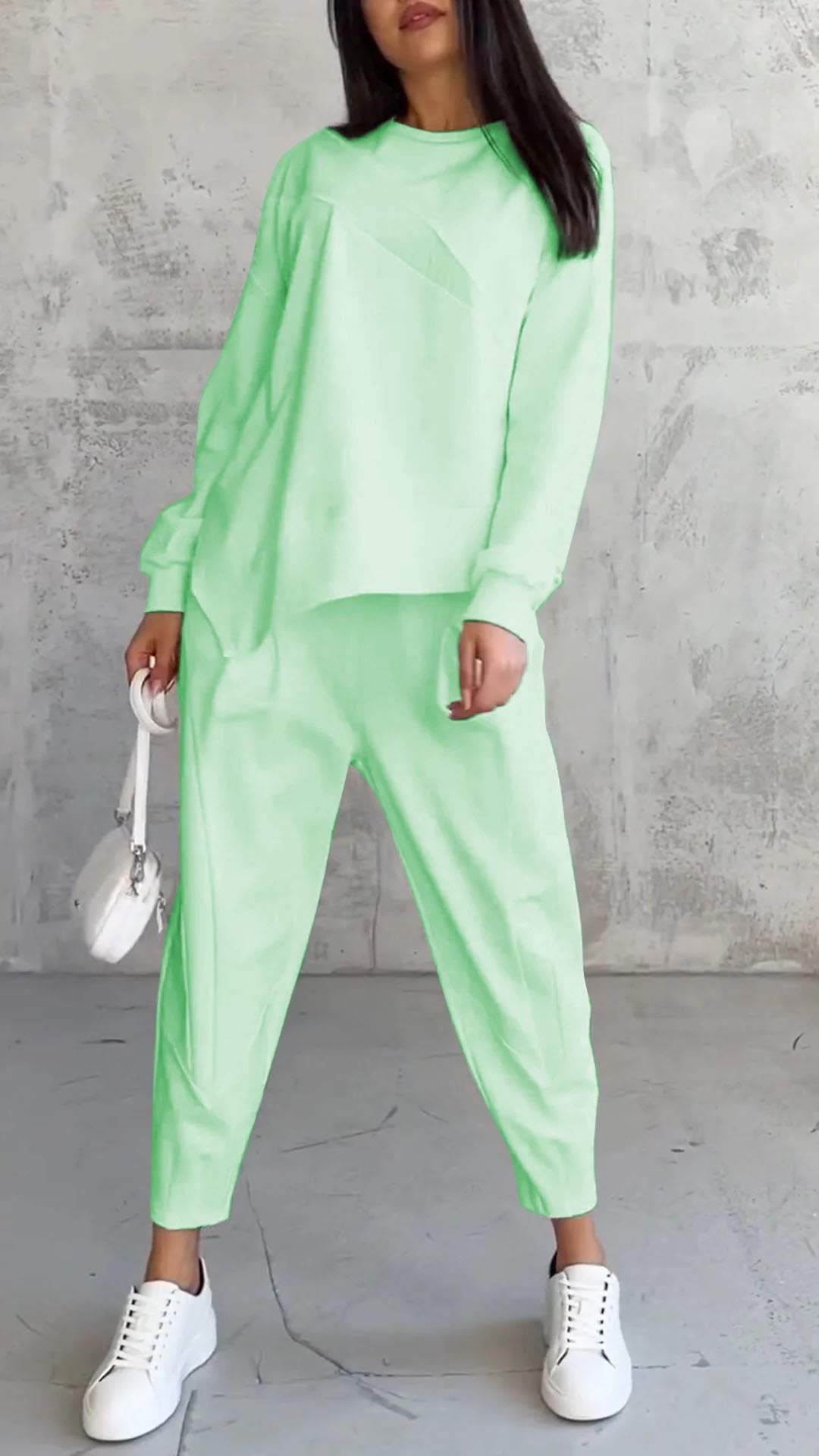 Womens Casual Round Neck Loose Long Sleeve Sweatshirt Suit Colouronova