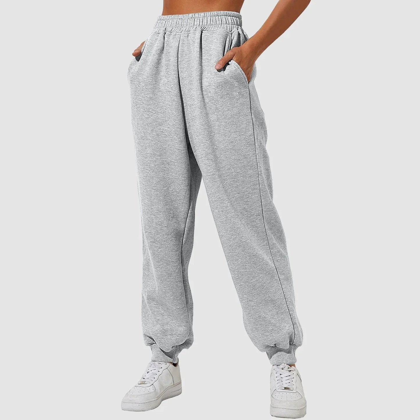 Joggers Sweat Pant For Women Fleece Lined Sweatpants Wide Straight Leg Pants Elastic Slim Bottom Trousers Female Clothing - Colouronova