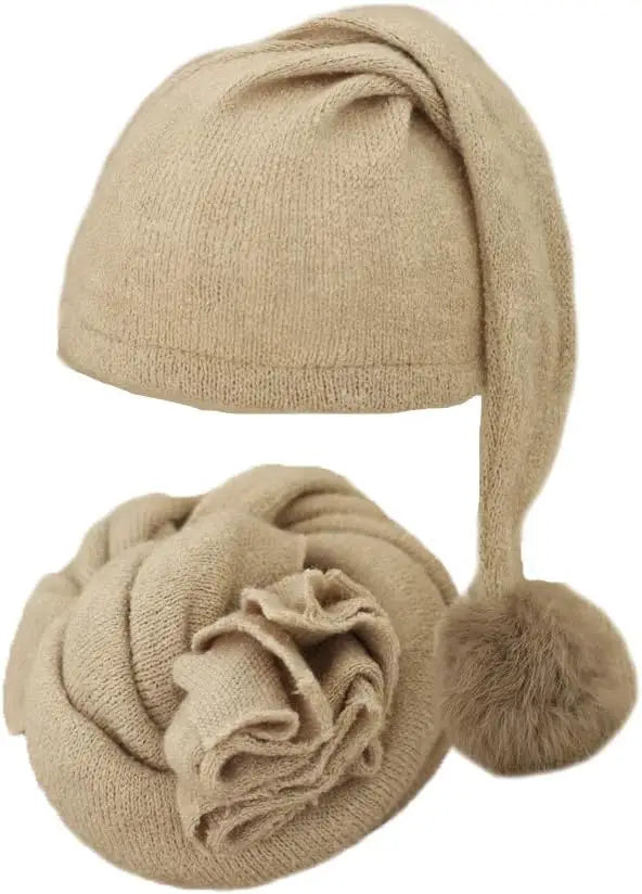 Baby Photo Prop Knit Set - Soft Stretchy Swaddle Wrap & Beanie Hat - Newborn Studio Photoshoot Outfit (Butterly-Soft) - Colouronova