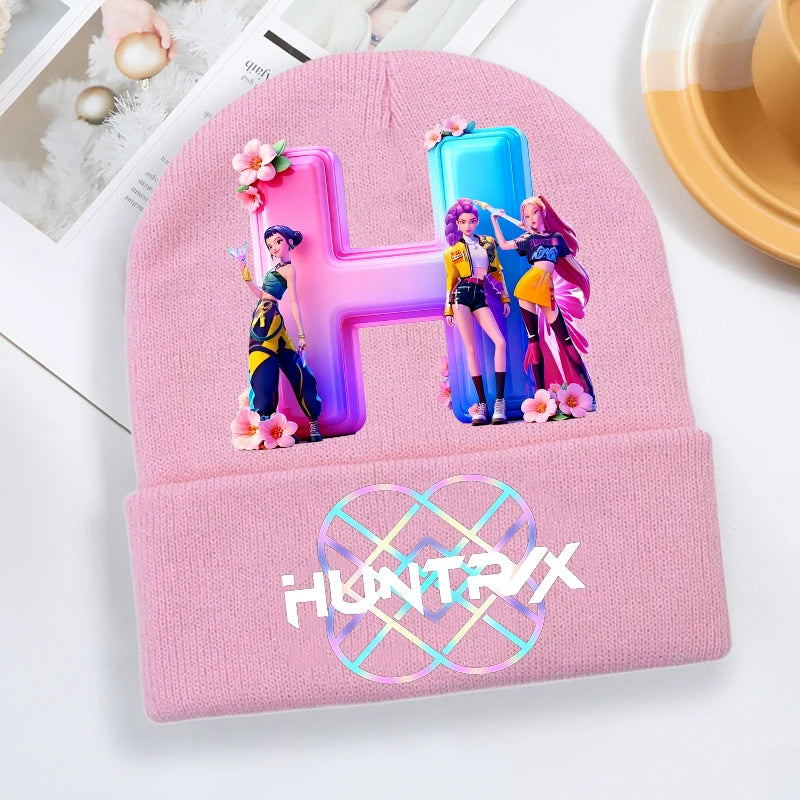 Kpop Demon Hunter Knitted Hat Girls Cute Letter A-Z Knit Cap Kids Winter Outdoors Warm Beanies Children Fashion Headgear Gift - Colouronova