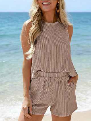 Women Ribbed Vest and Shorts Set