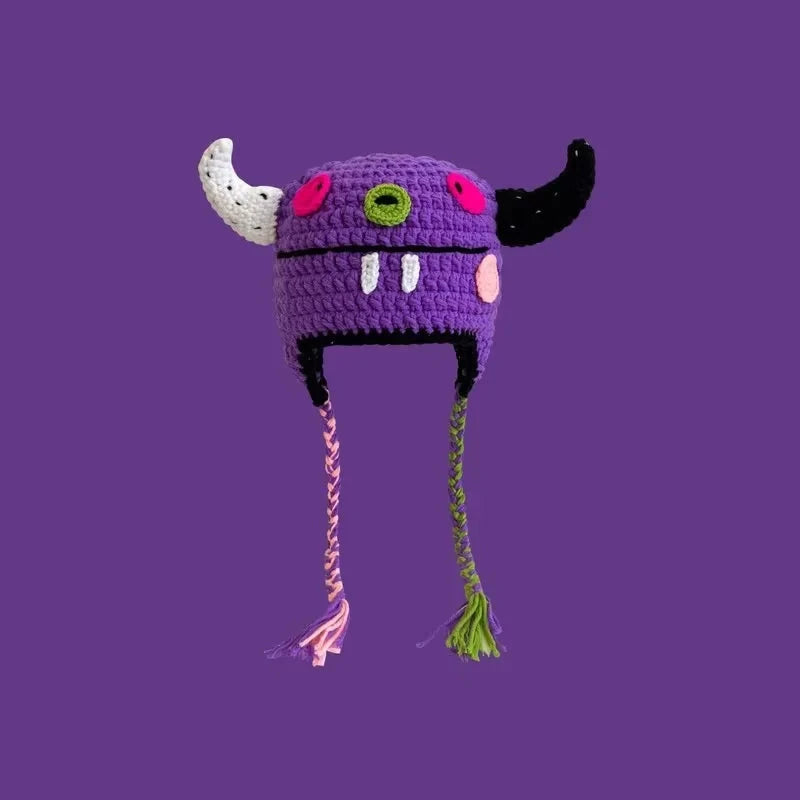 Halloween Green Monster Shrek Style Knitted Hat Funny Cartoon Beanie Cute Strawberry Head Cover Cosplay Party Props for Gifts Colouronova