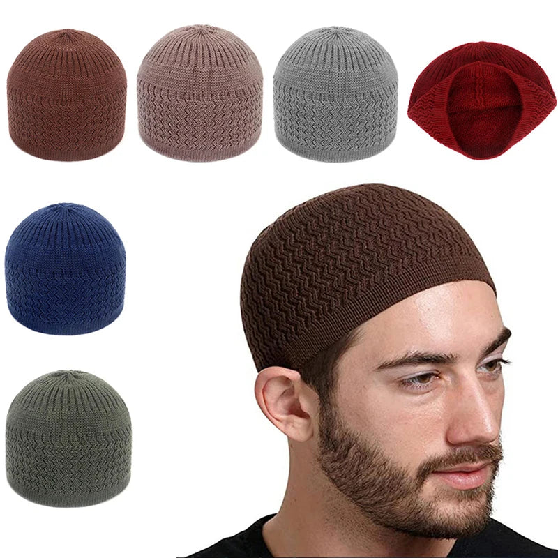 Casual Knitted Muslim Men Prayer Hats Winter Warm Beanies Cap Islamic Ramadan - Colouronova