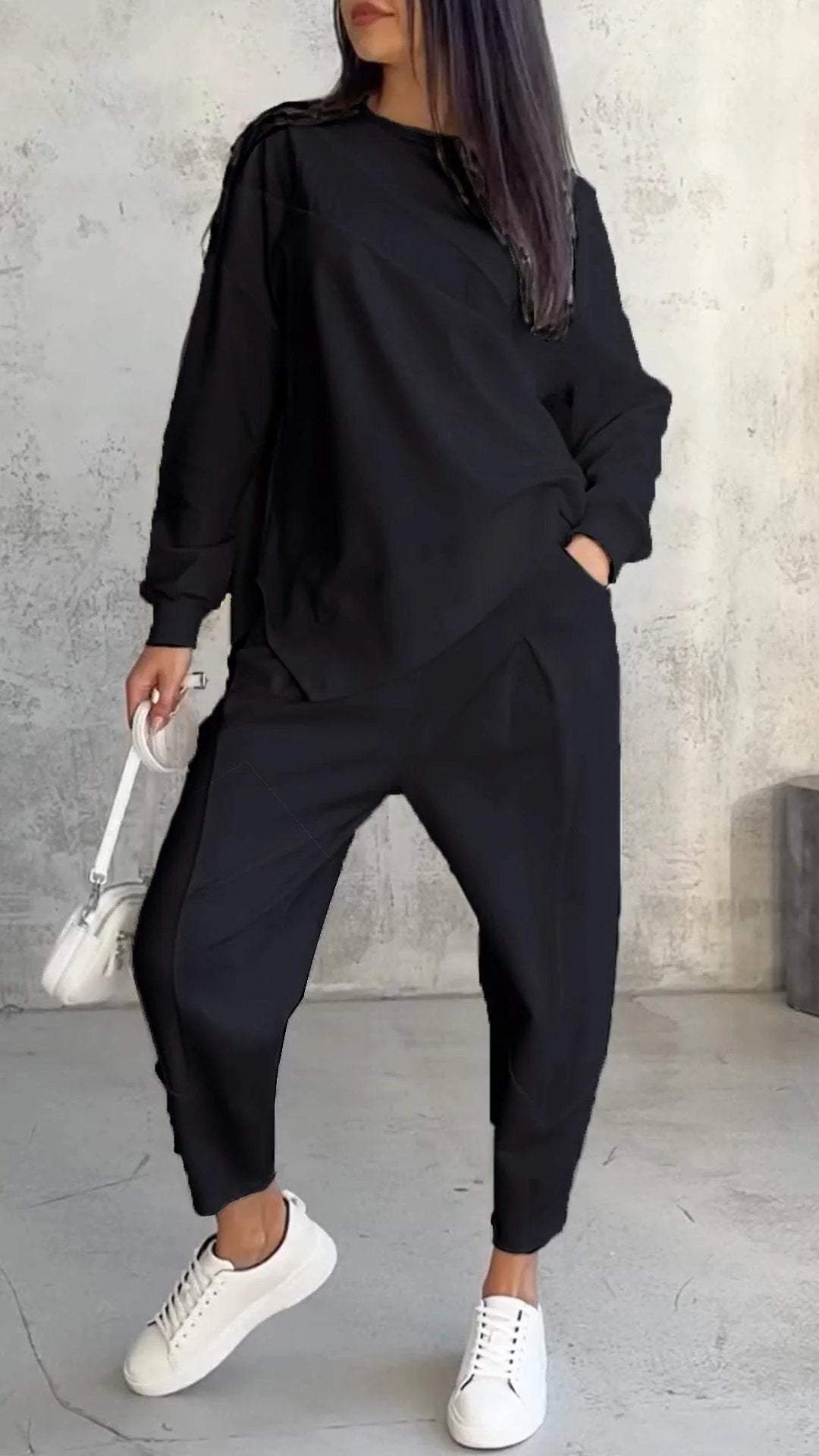 Womens Casual Round Neck Loose Long Sleeve Sweatshirt Suit Colouronova