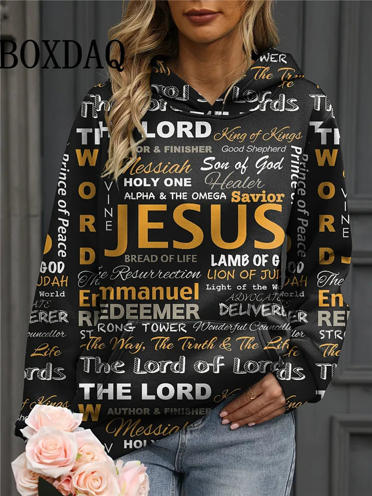 Jesus Christian Hoodies Women Fashion Hoodie Letter Print Sweats Harajuku Coats Women Sweatshirt Gym Pullovers Women's Clothing - Colouronova