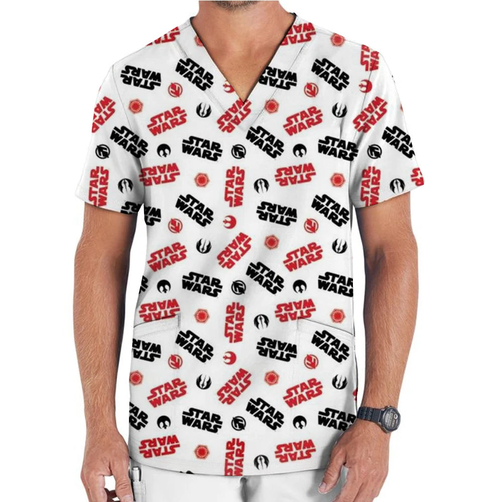 Medical Uniform Men's Nurse Marvel Superhero Matte V-neck Short sleeved Shirt Hospital Top Surgical Dress Men's Dentist T-shirt - Colouronova