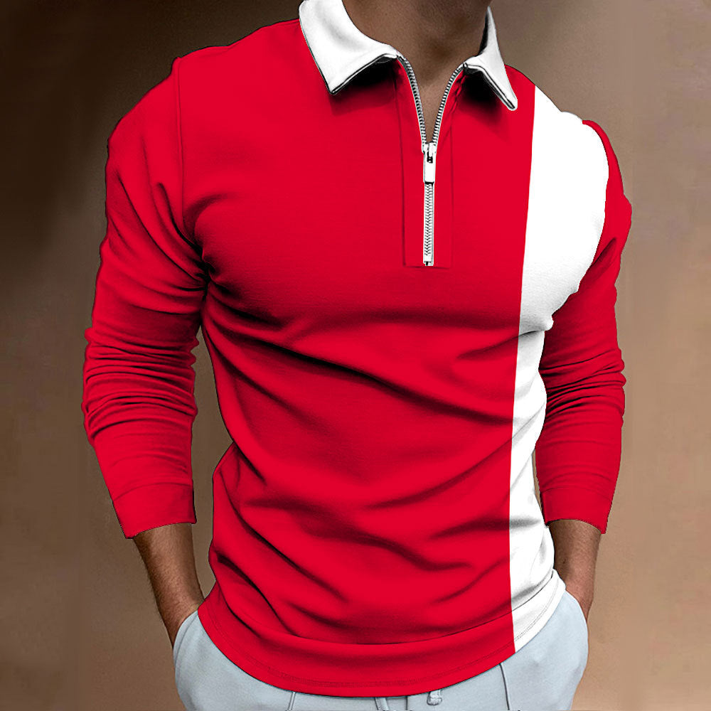 Men's Long Sleeve Color Block Polo Shirt Colouronova