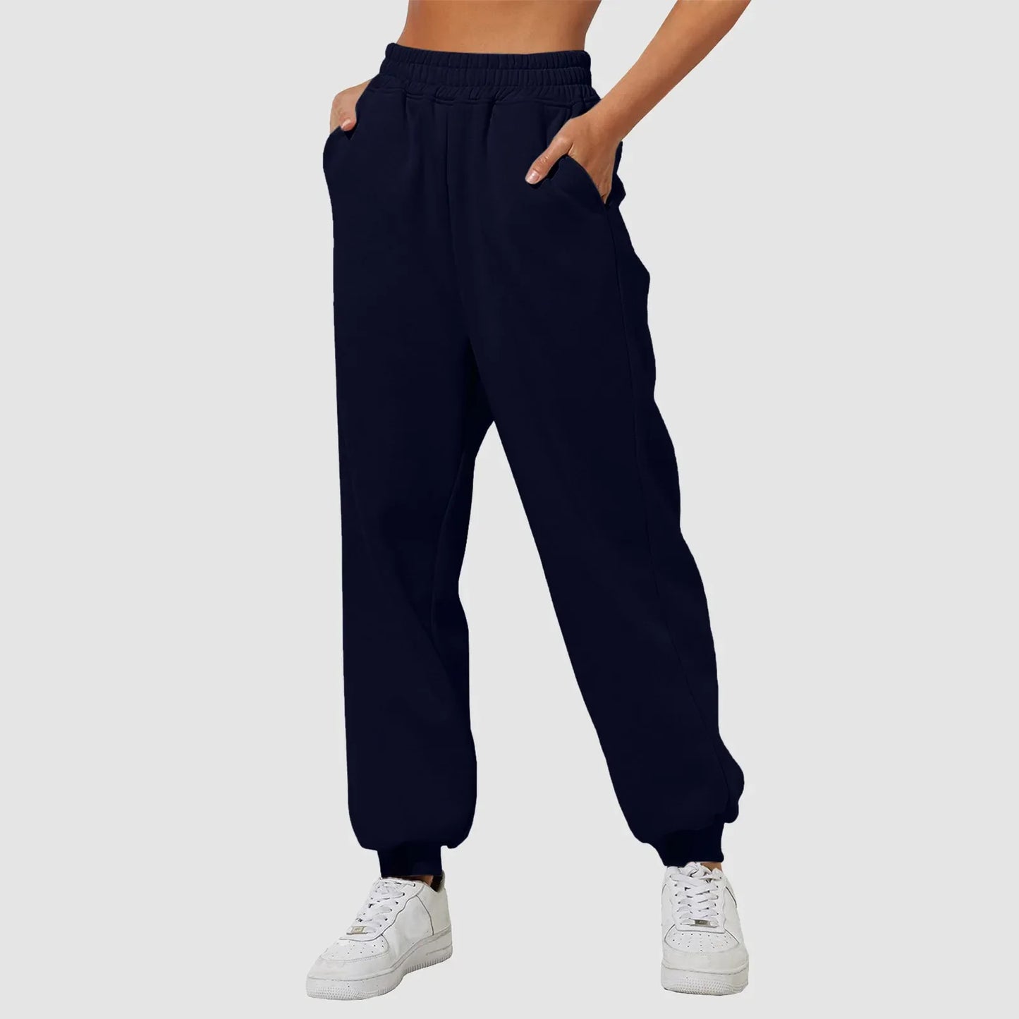 Joggers Sweat Pant For Women Fleece Lined Sweatpants Wide Straight Leg Pants Elastic Slim Bottom Trousers Female Clothing - Colouronova