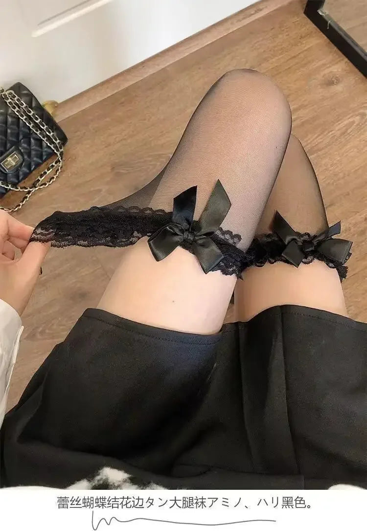 Sexy Women Long Hollow Out Fishnet Stocking Sweet Over Knee Long Socks Girls Lolita Jk Accessories Lace Mesh Legging Pantyhose - Colouronova