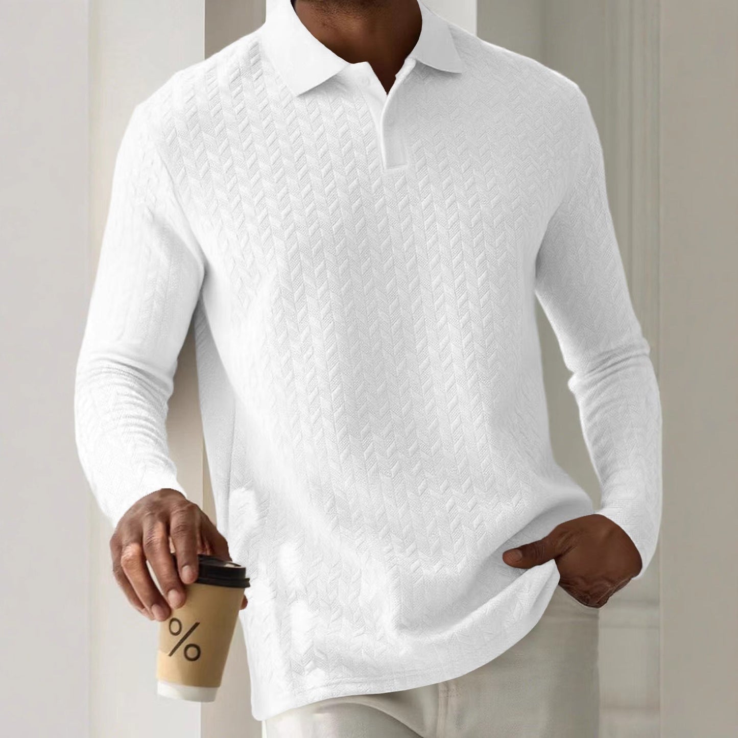 Mens Textured Long Sleeve Polo Shirts Colouronova