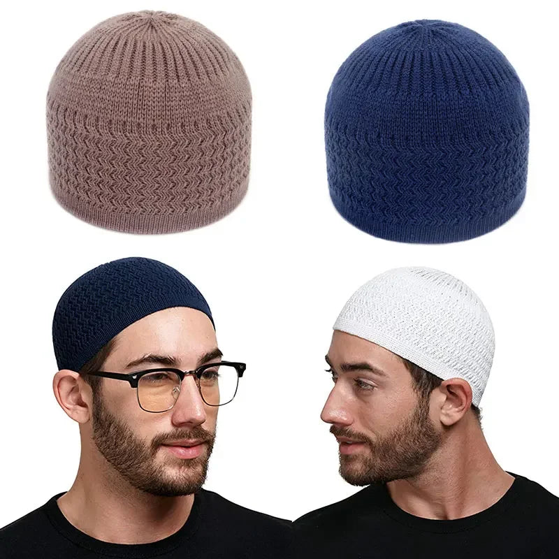 Warm Islamic Ramadan Jewish Kippah Homme Hat Unisex Beanies Cap Winter Knitted Muslim Men Prayer Hats Men's Wrap Head Caps - Colouronova