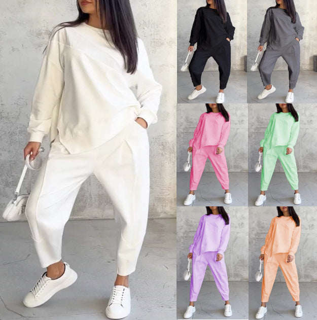 Womens Casual Round Neck Loose Long Sleeve Sweatshirt Suit Colouronova