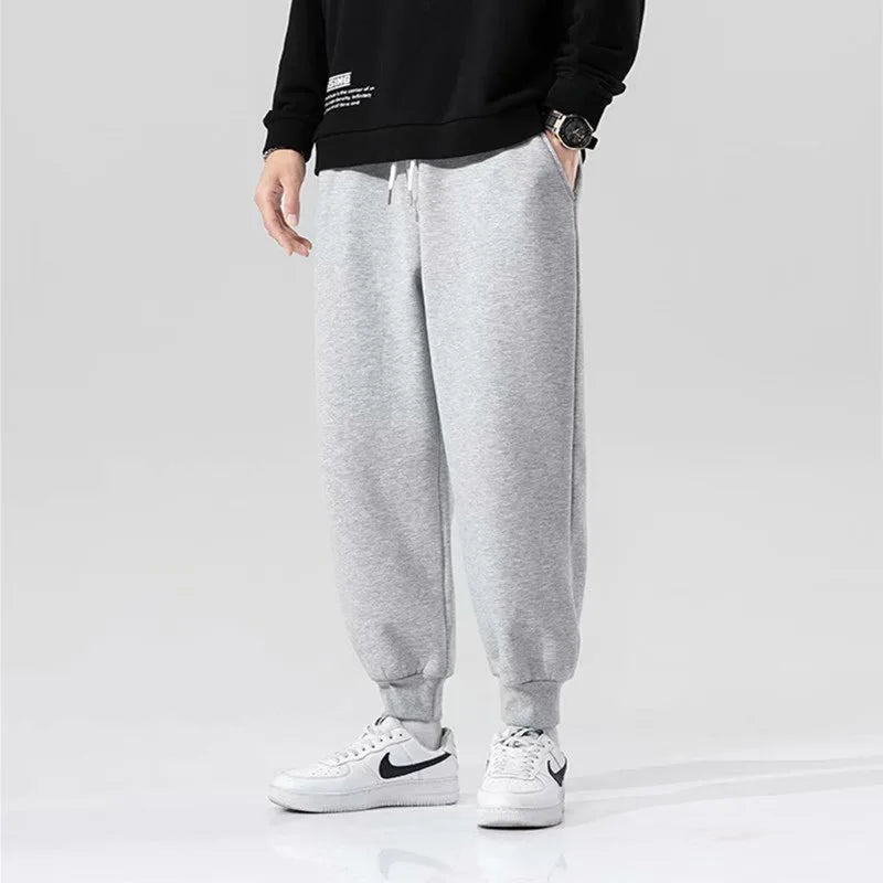 man Men's Casual Pants Leisure sanitary pants men autumn winter new Korean version thick bound feet trendy printed plush pants - Colouronova