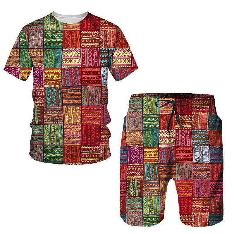 Men's African Print Short Sleeve T-Shirt and Shorts Set Colouronova