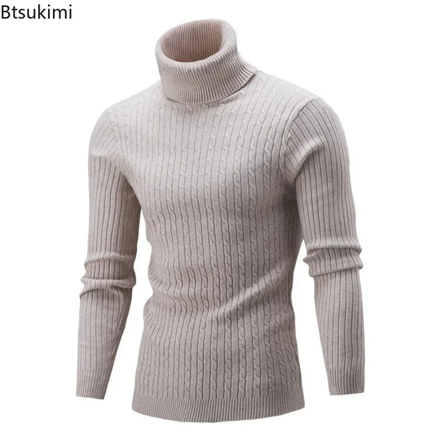 2025 Men's Warm Knitted Sweater Turtleneck Sold  Knitting Pullovers Tops Knitted Sweater Male Jumper All Match Casual Sweater - Colouronova