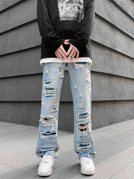 Men's Straight Leg Ripped Denim Jeans Colouronova