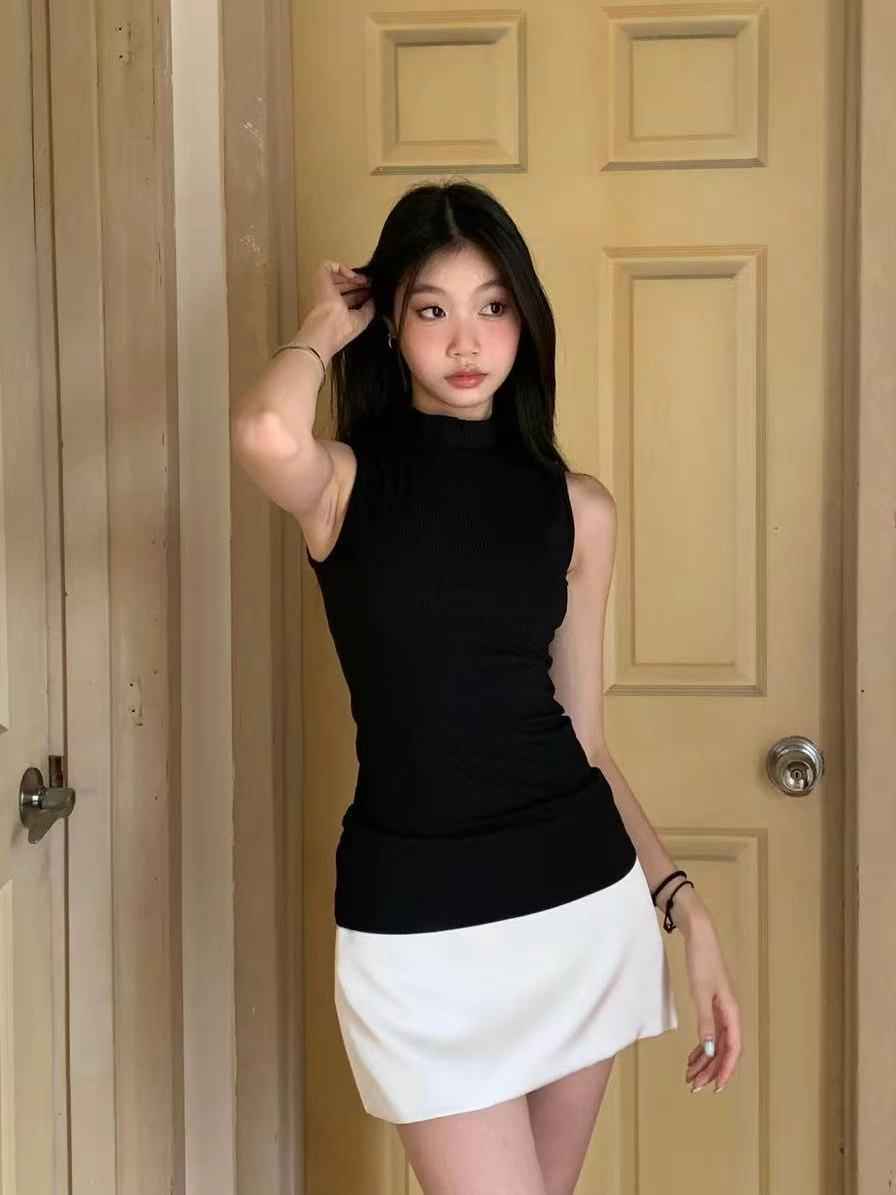 Womens Retro Half Turtleneck Sleeveless Top