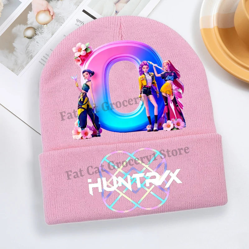 Kpop Demon Hunter Knitted Hat Girls Cute Letter A-Z Knit Cap Kids Winter Outdoors Warm Beanies Children Fashion Headgear Gift - Colouronova