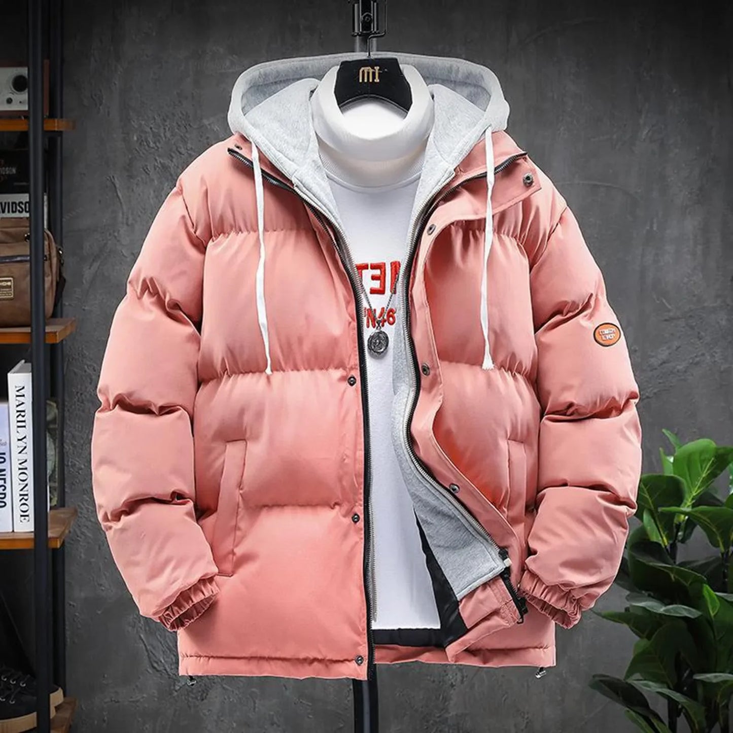 Men'S Autumn Winter Fashion Casual Jacket Cotton-Padded Warm Pure Color Down Jacket With Hat Winter Men'S Cotton-Padded Coat - Colouronova
