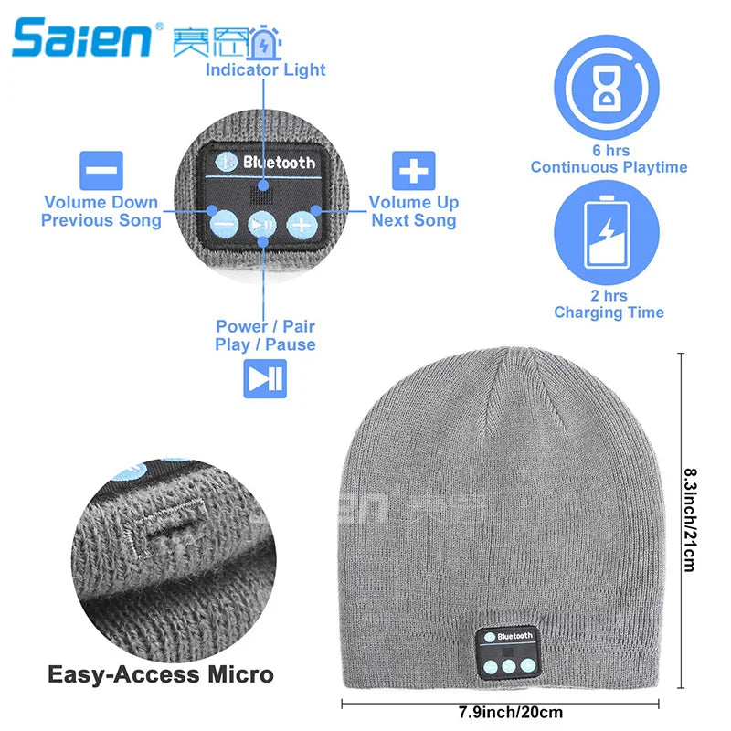 LED Beanie Hat, Built-in Stereo Speakers & Mic, USB Rechargeable LED Lighted Knit Cap, Unisex Christmas Gifts for Men, Women - Colouronova