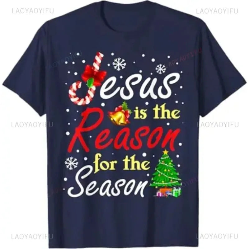 Christian Jesus The Reason Christmas Stocking Stuffer Gift TShirt Humor Funny Xmas Costume Cotton Tees Unisex Fashion Y2k Tops - Colouronova