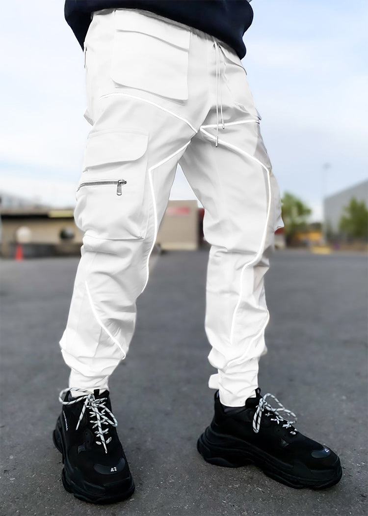 Reflective strip straight-leg casual pants Colouronova