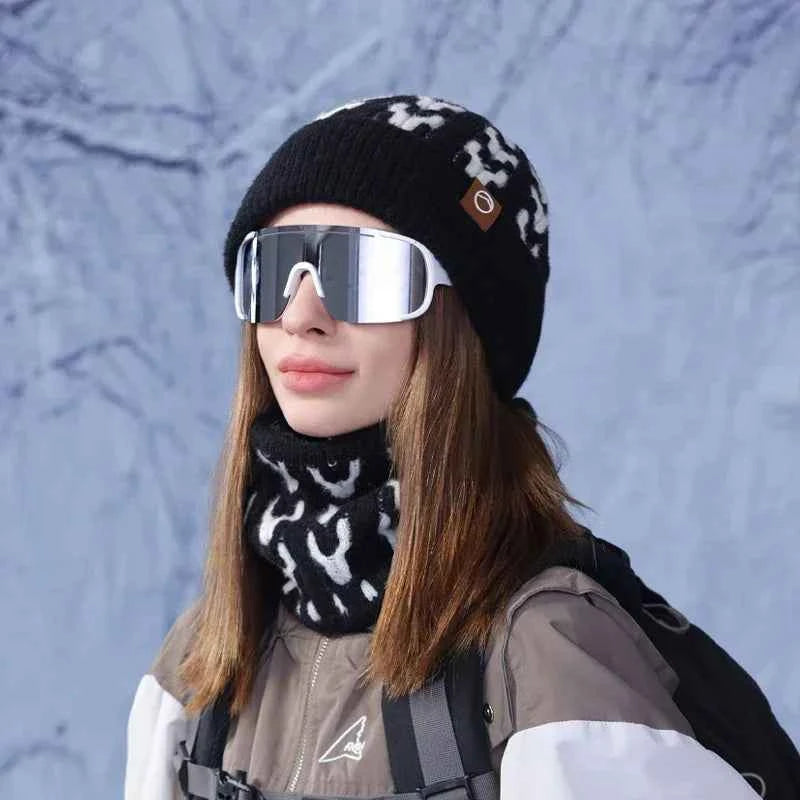 Winter Knitted Hat Scarf Set for Men Women Cold Proof Ear Protection Scarf Warm Skullies Beanie Windproof Outdoor Cycling Skiing