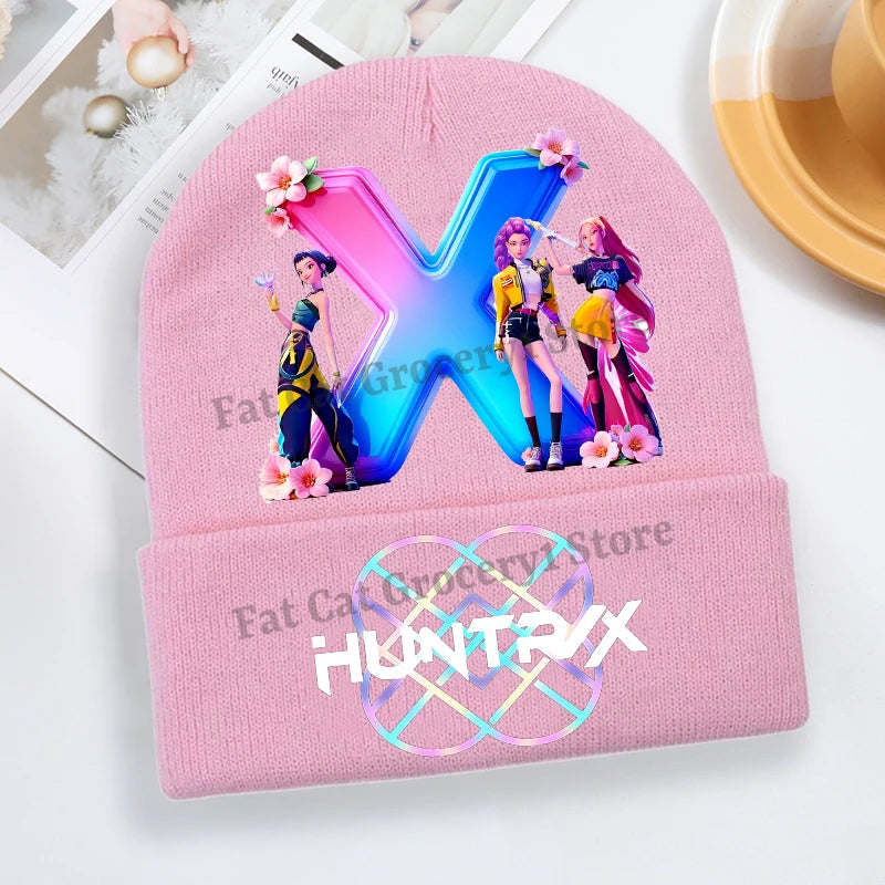 Kpop Demon Hunter Knitted Hat Girls Cute Letter A-Z Knit Cap Kids Winter Outdoors Warm Beanies Children Fashion Headgear Gift - Colouronova