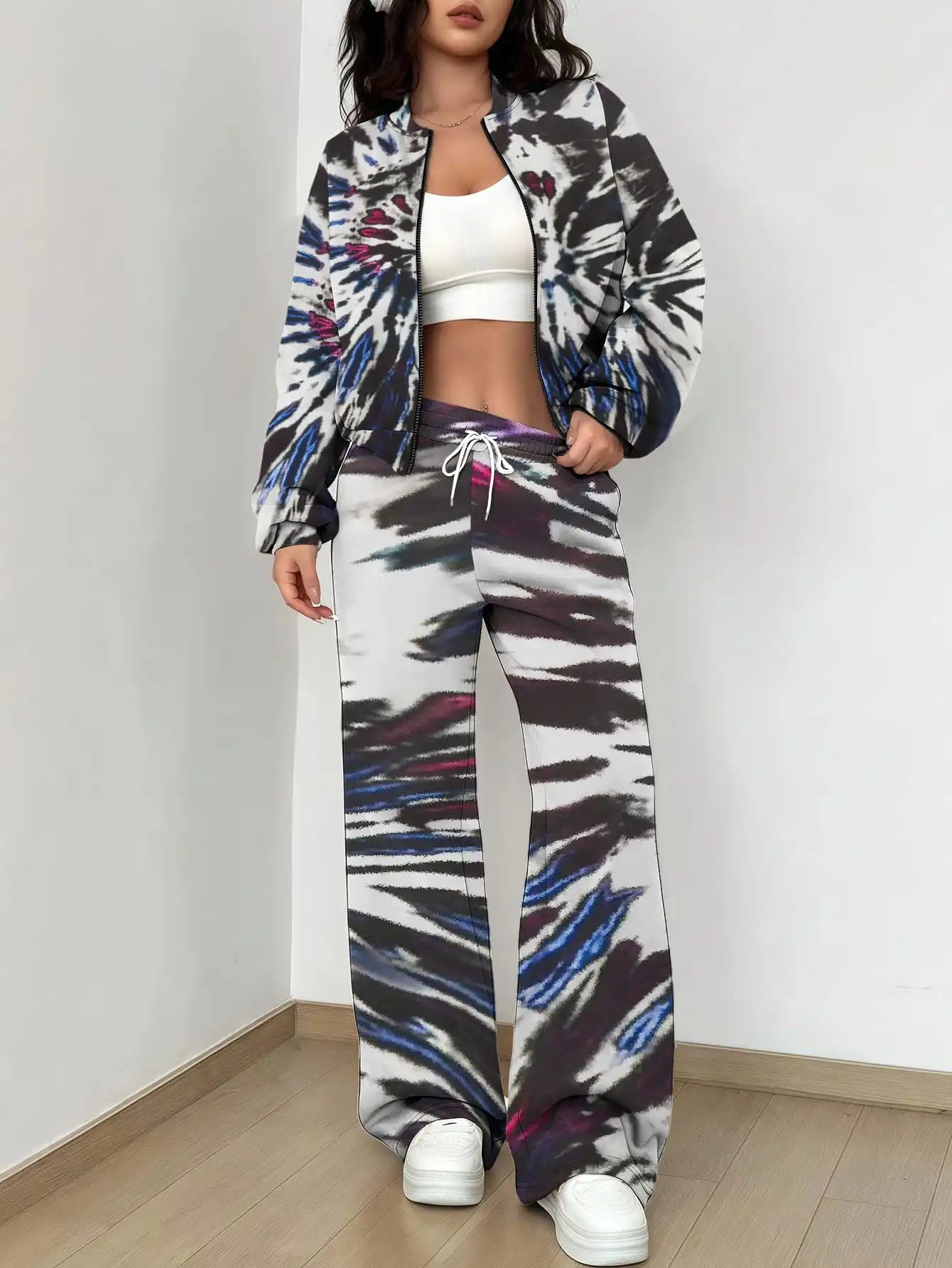 French Retro Floral Long Sleeved Zipper Jacket and Pants Set, Gentle and Stylish Two-piece Set - Colouronova